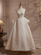 Light Champagne V-Neck Lace Long Formal Prom Dresses Weeding Dresses