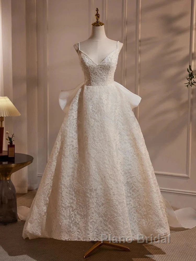 Light Champagne V-Neck Lace Long Formal Prom Dresses Weeding Dresses