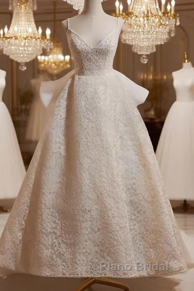 Light Champagne V-Neck Lace Long Formal Prom Dresses Weeding Dresses Main image