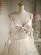 Light Champagne V neck Tulle Short Prom Dress, Tulle Puffy Homecoming Dress