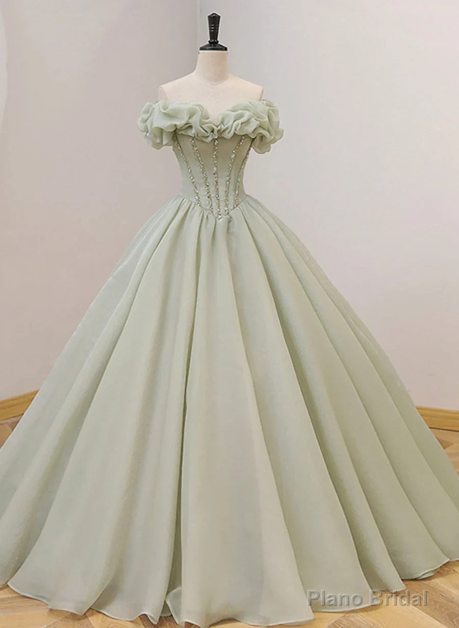 Light Green Ball Gown Beaded Sweet 16 Dress Green Prom Dress Formal Dress prom dresses shops Main image