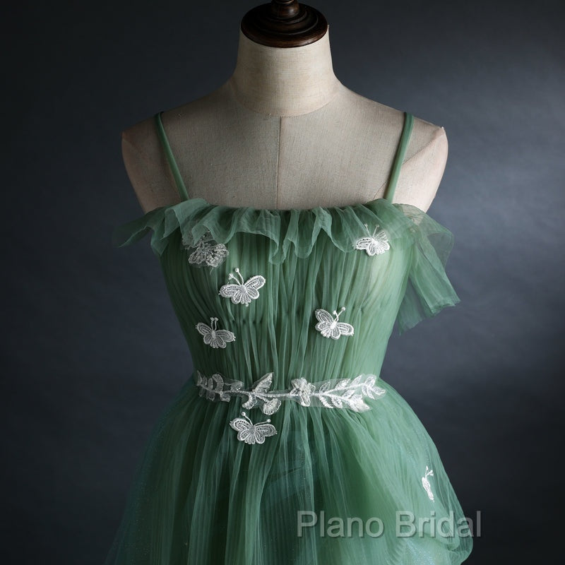 Light Green Gradient Straps Long A-Line Formal Prom Dresses, Beautiful Formal Dresses Party Dresses Secondary image