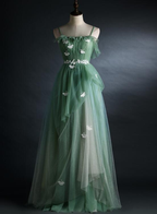 Light Green Gradient Straps Long A-Line Formal Prom Dresses, Beautiful Formal Evening Dresses Party Dresses