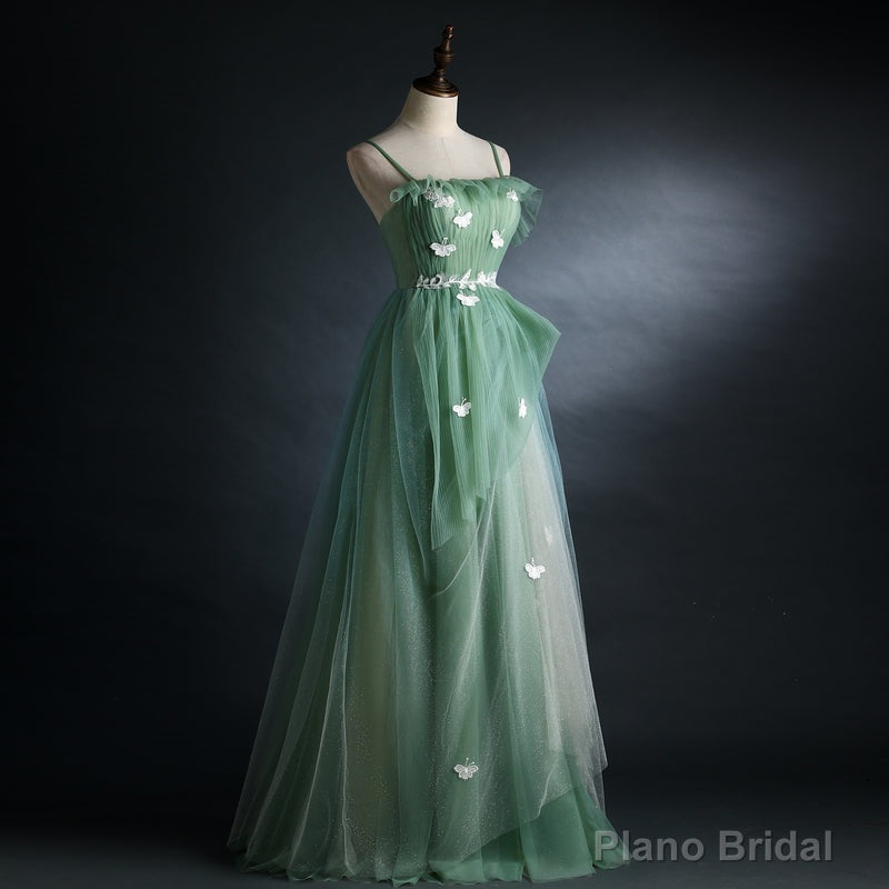 Light Green Gradient Straps Long A-line Prom Dress, Evening Dress Party Dresses Main image