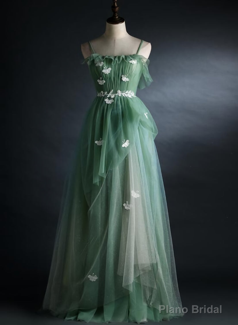 Light Green Gradient Straps Long A-line Prom Dress, Evening Dress Party Dresses Secondary image