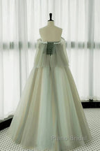 Light Green Off Shoulder Tulle Long Formal Prom Dresses A-Line Green Party Dresses