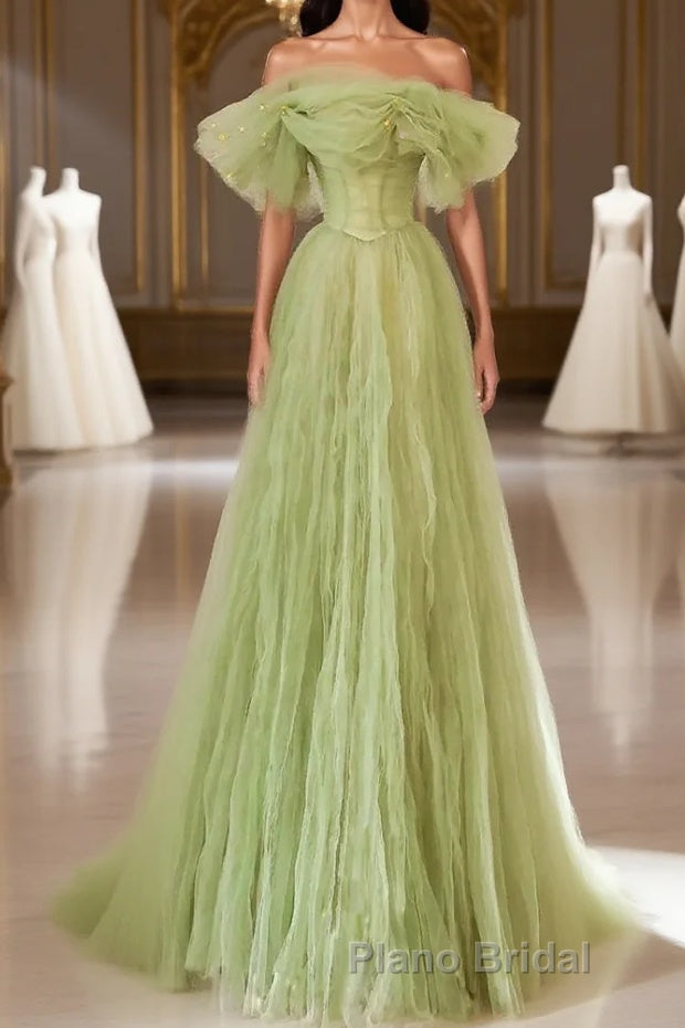 Light Green Formal Prom Dress A Line Off the Shoulder Long Party Evening Dress Main image