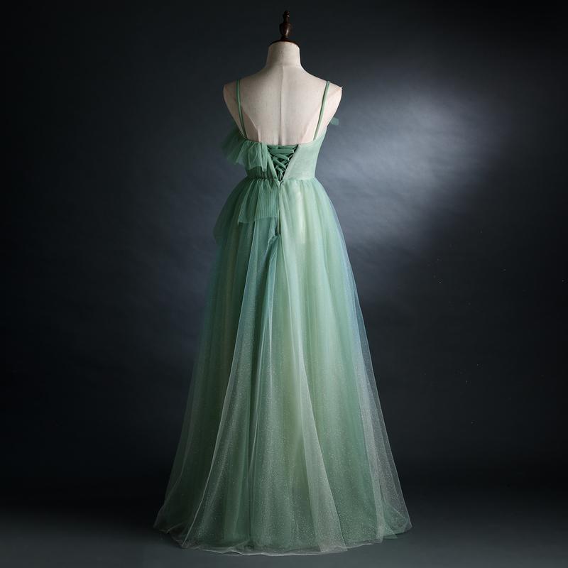 Light Green Straps Tulle Floor Length A-Line Formal Prom Dresses, Tulle Scoop Party Dresses Formal Dresses Secondary image