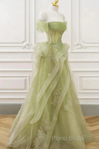 Light Green Sweetheart Beaded Off Shoulder Party Dresses, Light Green Tulle Formal Prom Dresses