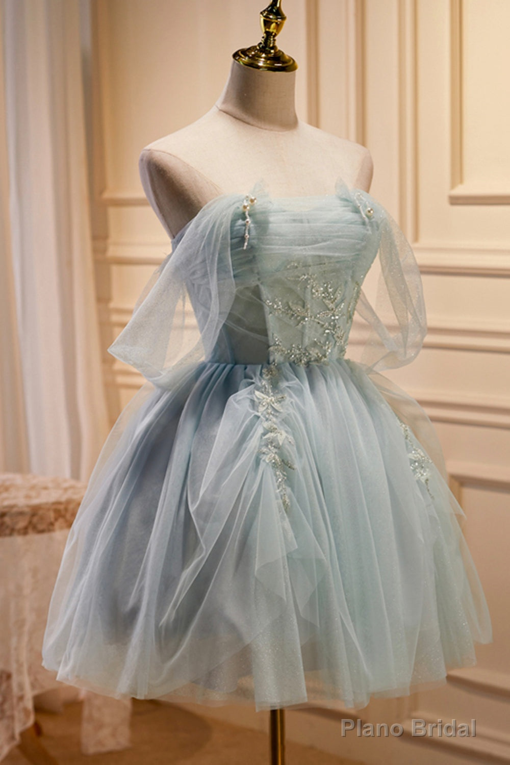 Light Green Sweetheart Sequins Tulle Party Dress, Green Homecoming Dress Main image