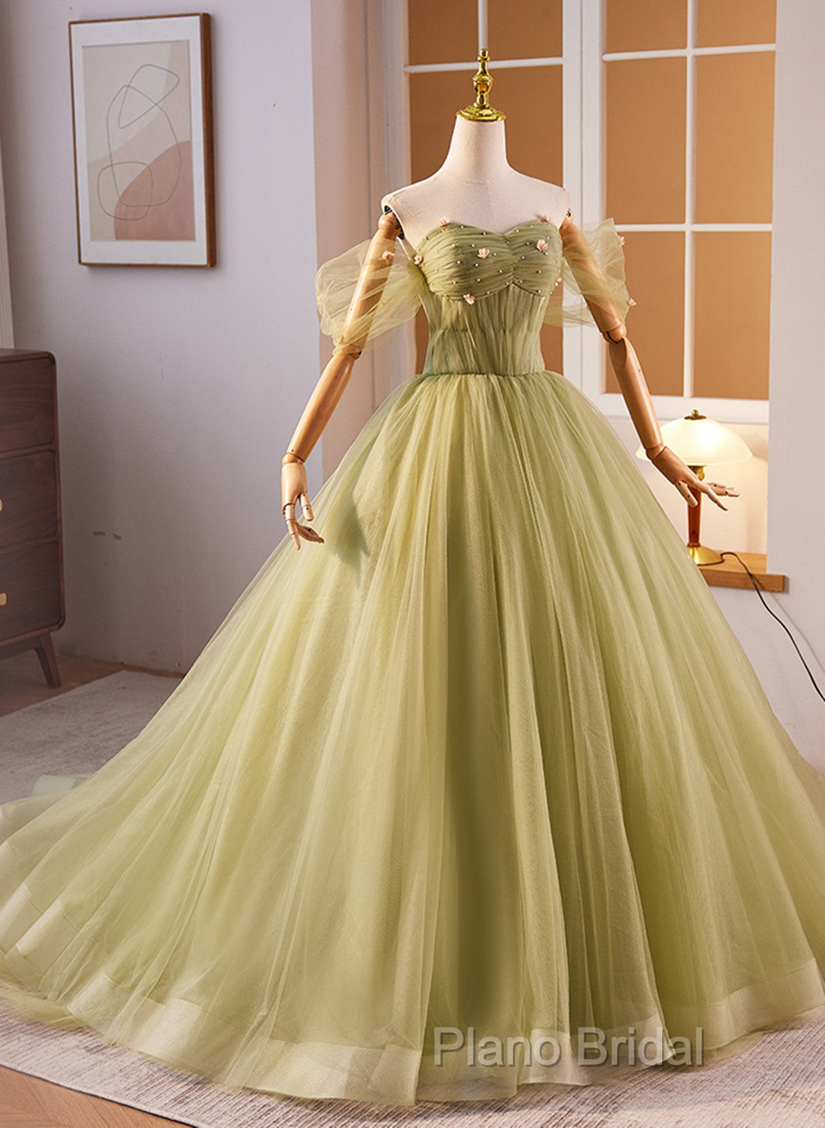 Light Green Sweetheart Tulle Long Formal Dresses, Light Green Formal Prom Dresses Party Dresses