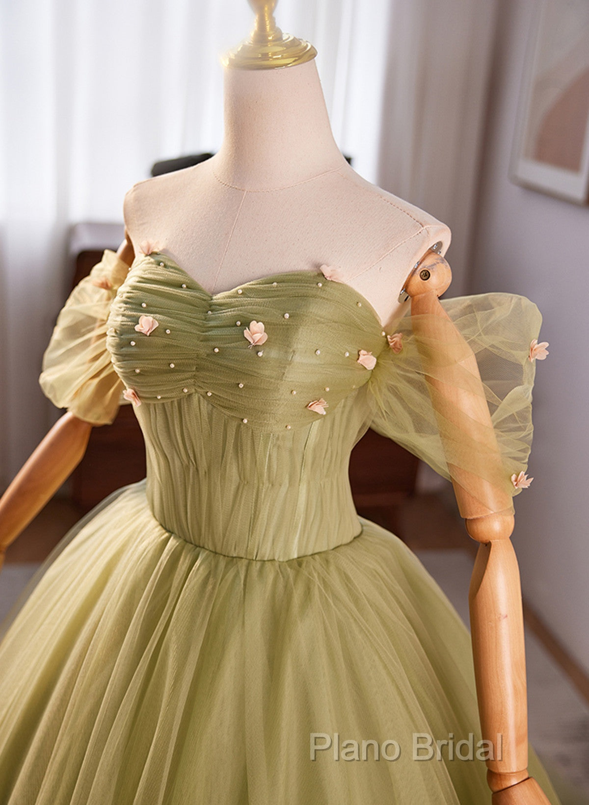 Light Green Sweetheart Tulle Long Formal Dresses, Light Green Formal Prom Dresses Party Dresses