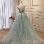Light Green Tulle Beaded Ball Gown Off Shoulder Party Dresses, Green Sweet 16 Dresses