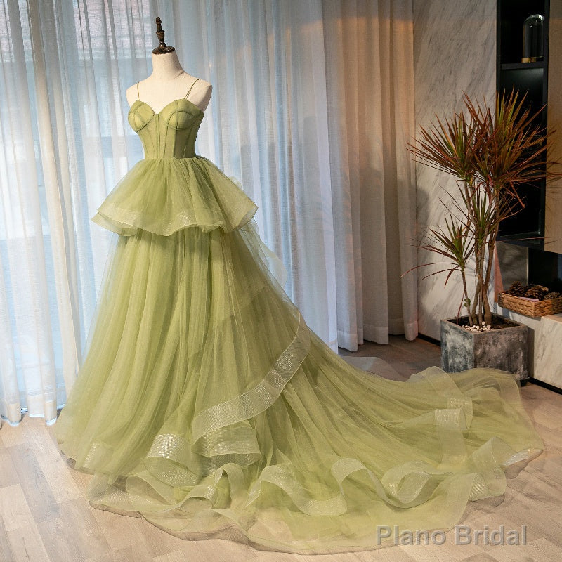 Light Green Tulle Layers Ball Gown Wedding Party Dress, Long Evening Dress Prom Dress Main image