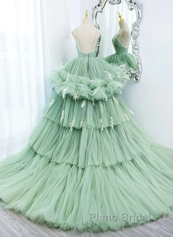 Light Green Tulle Layers Low Back Formal Prom Dresses Sweet 16 Dresses Quinceanera Dresses Secondary image