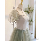 Light Green Tulle Long Evening Dress, Green Formal Dress Party Dress