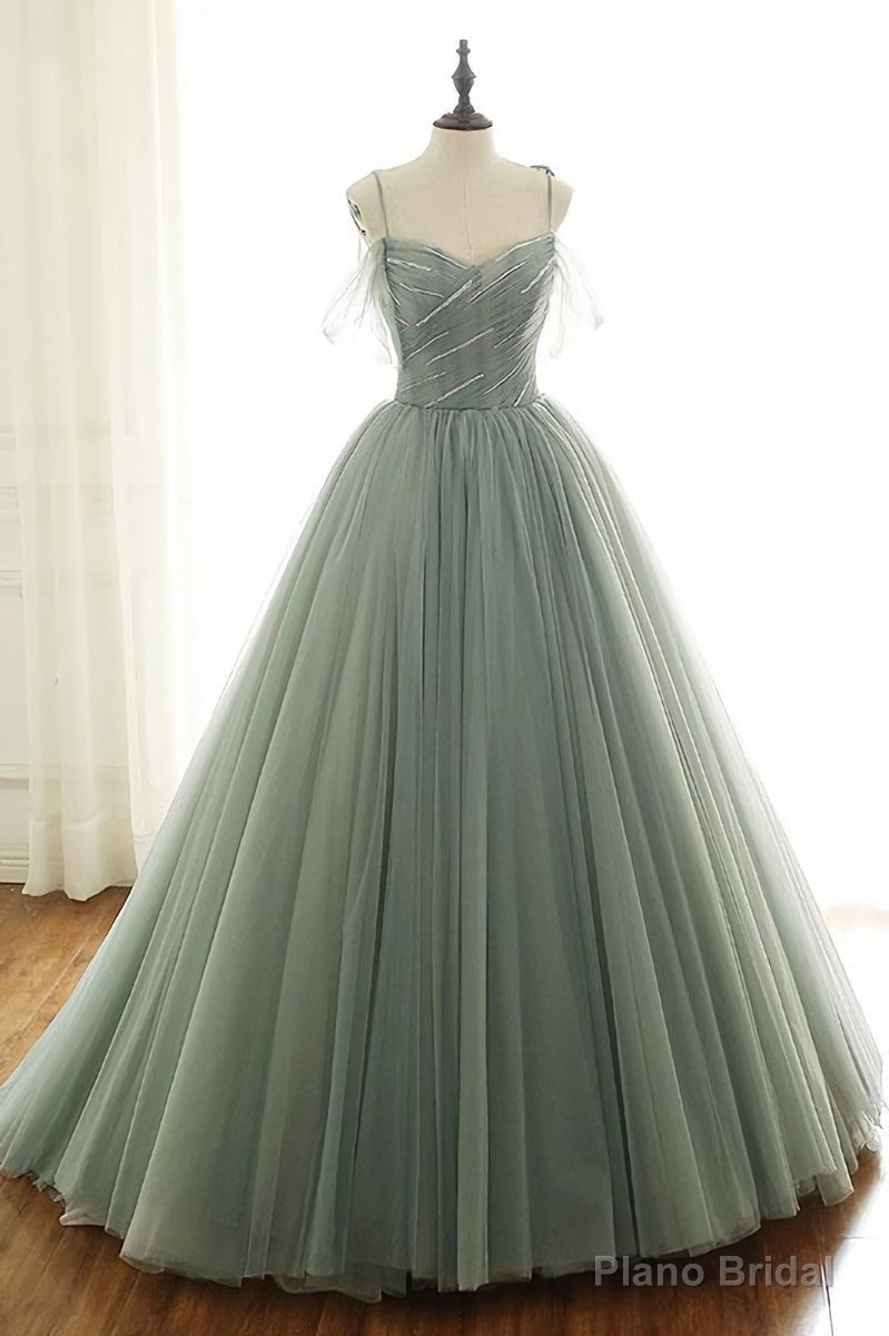 LIGHT GREEN TULLE LONG PROM DRESS, GREEN EVENING DRESS Secondary image