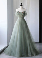 Light Green Tulle Off Shoulder Long Prom Dresses Green Sweetheart Party Dress prom dresses shops