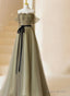 Light Green Tulle Off Shoulder with Flowers A-line Prom Dress Green Evening Gowns prom dresses shops