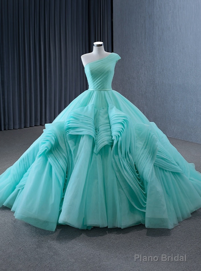 Light Green Tulle One Shoulder Pleats Prom Dress Main image