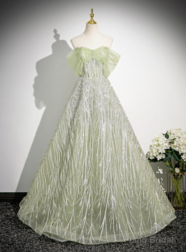 Light Green Tulle Sequins Beading Prom Dress Main image