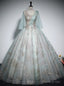 Light Green Tulle Sequins V-neck Quinceanera Dress