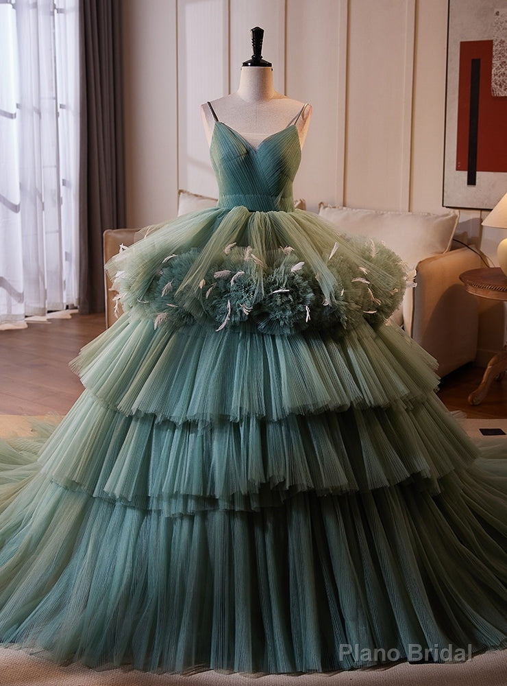 Light Green Tulle Spaghetti Straps Tiers Quinceanera Dress Main image