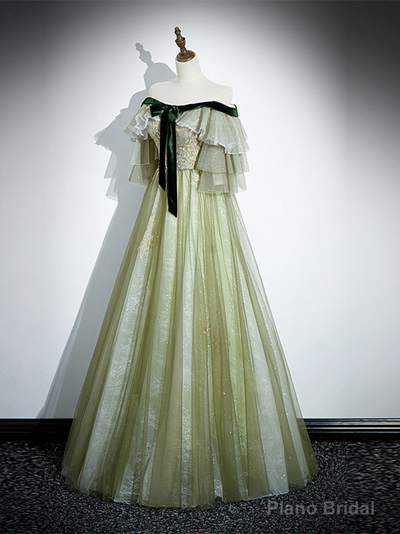 Light Green Tulle with Lace A-line Long Party Dress, Light Green Evening Dress Prom Dress Main image