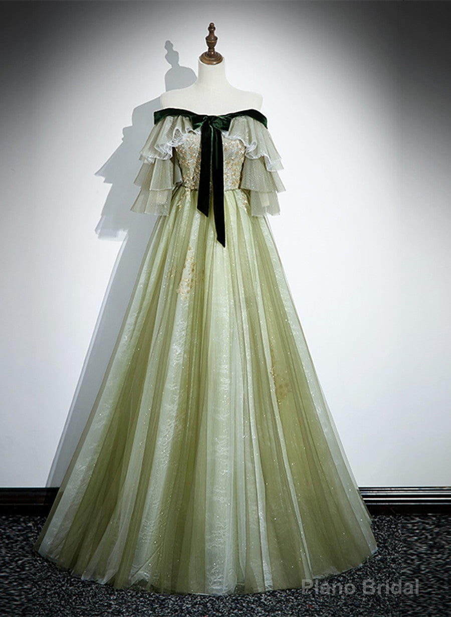 Light Green Tulle with Lace A-line Long Party Dress, Light Green Evening Dress Prom Dress Secondary image