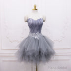 Light Grey Feather and Tulle Short Party Dress, Lovely Homecoming Dress