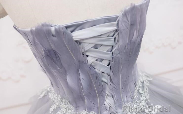 Light Grey Feather and Tulle Short Party Dress, Lovely Homecoming Dress