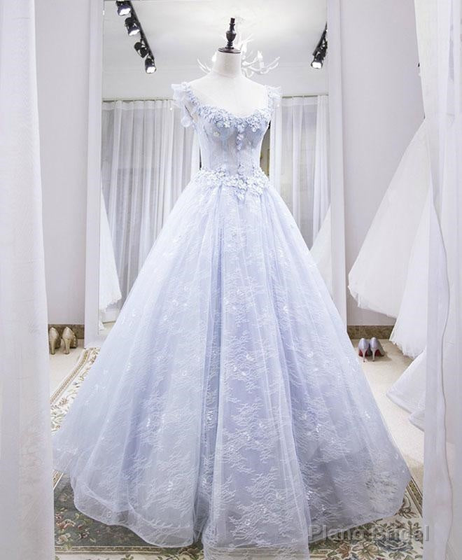 Light Lace Long Party Dress, A-line Cap Sleeves Beaded Prom Dress Main image