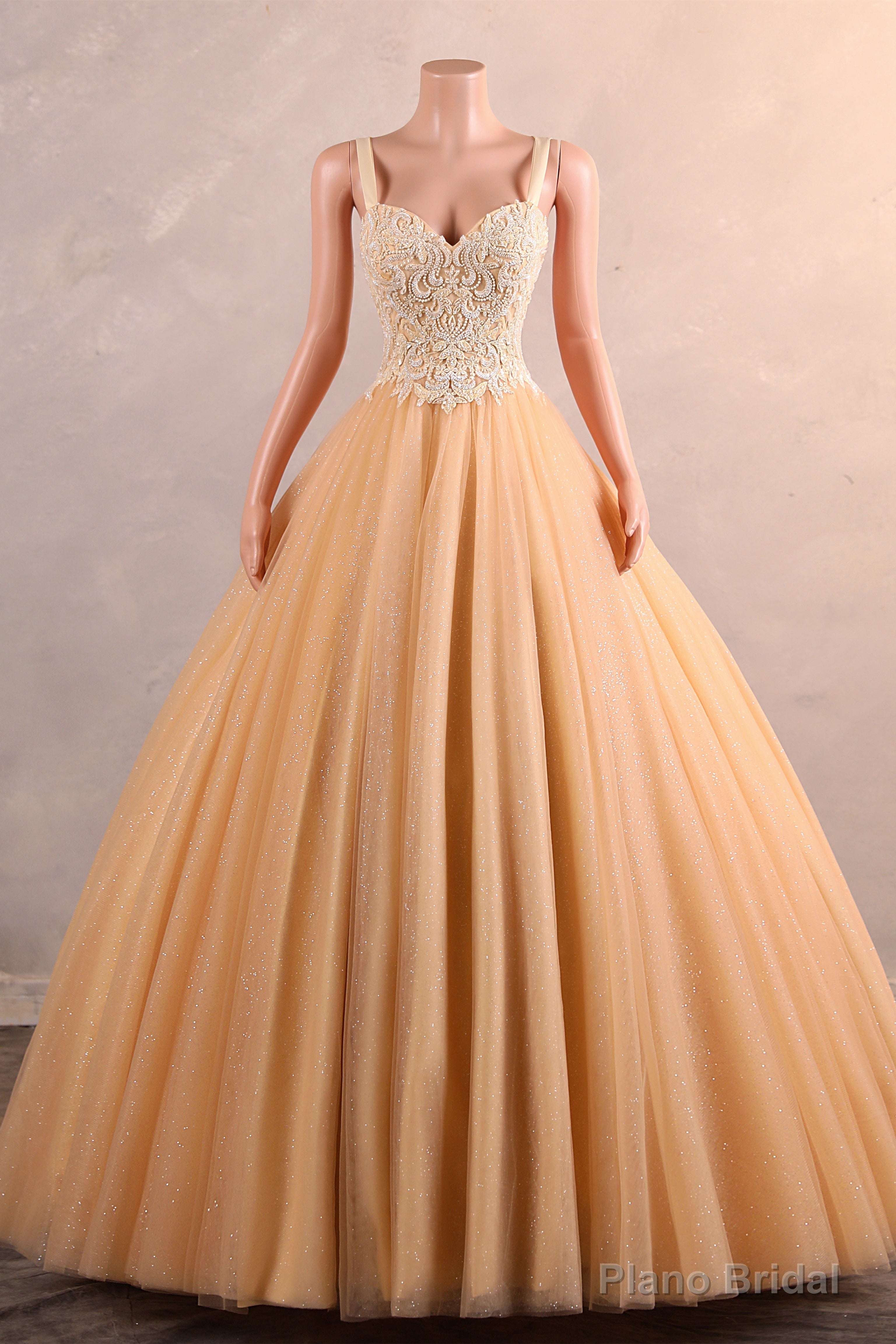 Light Orange Quinceanera Dresses Beaded Appliques A-line Tulle Long Ball Gowns Prom Dresses Main image