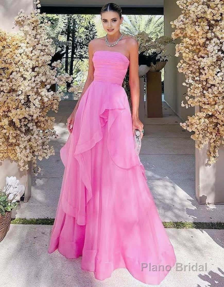 Light Pink A Line Strapless Organza Prom Dress Main image