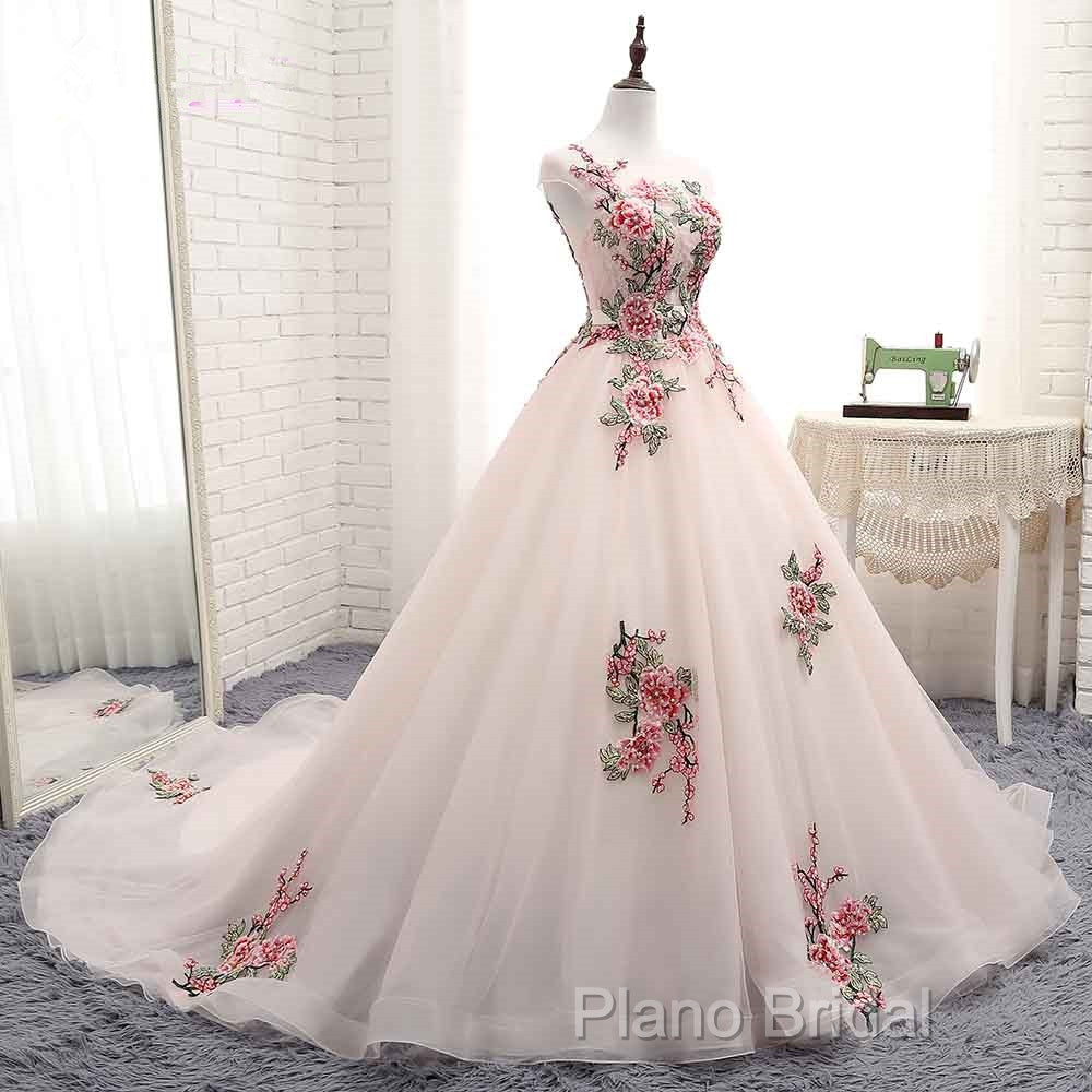 Light Pink Ball Gown Quinceanera Dresses With Flowers Embroidery, Pink Tulle And Organza Party Dresses Secondary image