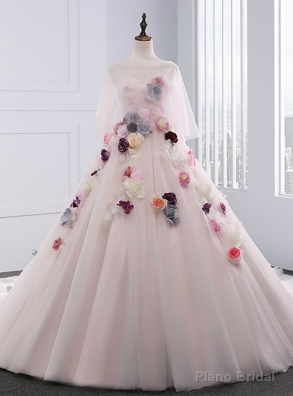 Light Pink Ball Gown Sweetheart Tulle Flower Wedding Dress Main image