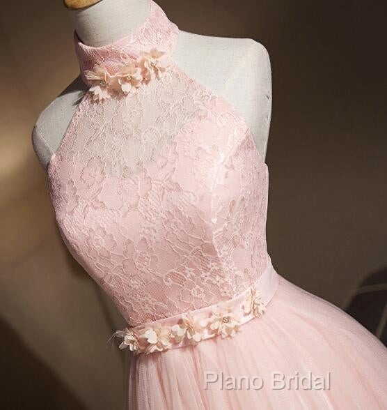Light Pink Halter Tulle And Lace Lovely Knee Length Formal Dresses, Cute Party Dresses, Pink Formal Prom Dresses Secondary image