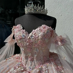 Light Pink Quinceanera Dresses Off-Shoulder Lace Appliques Ball Gown