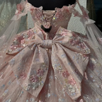 Light Pink Quinceanera Dresses Off-Shoulder Lace Appliques Ball Gown