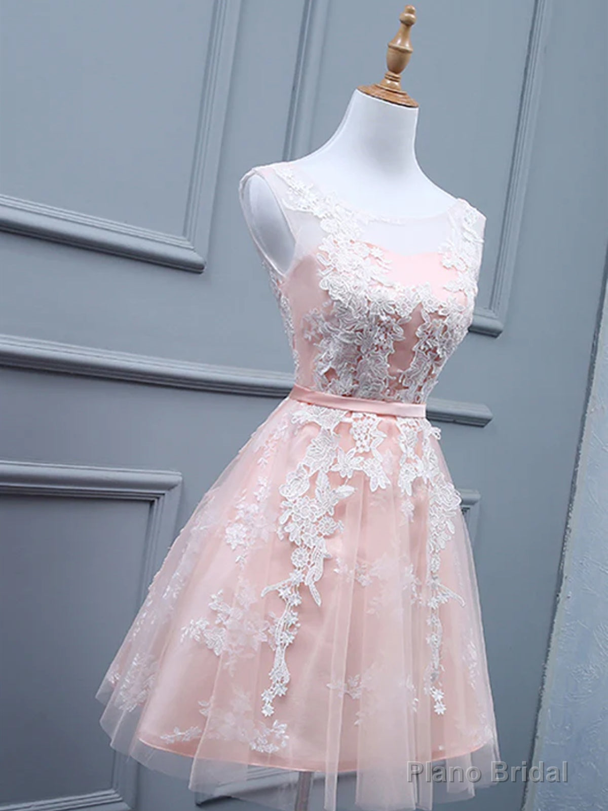Light Pink Short Lace Prom Dresses, Light Pink Short Lace Graduation Homecoming Dresses Secondary image