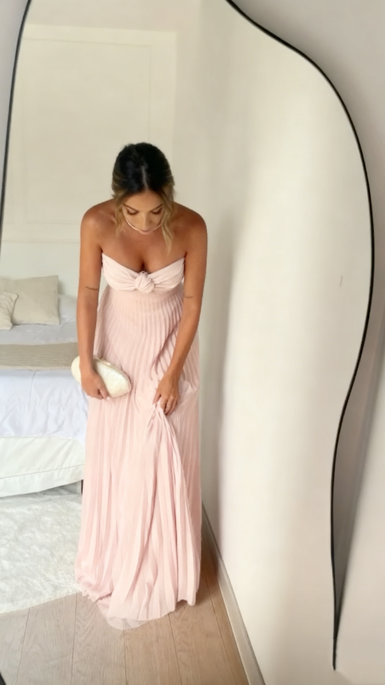 Light Pink Strapless Chiffon Long Formal Prom Dresses Formal Evening Party Dresses