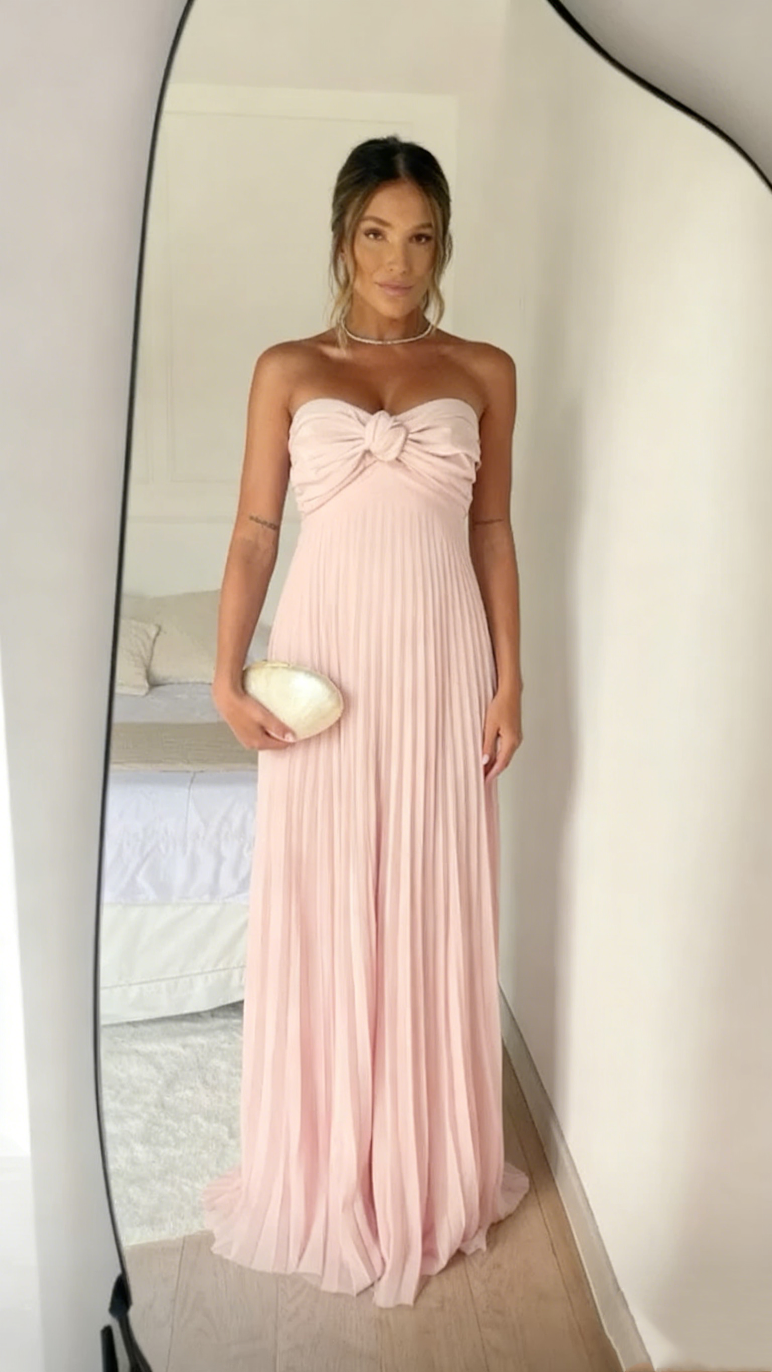 Light Pink Strapless Chiffon Long Formal Prom Dresses Formal Evening Party Dresses