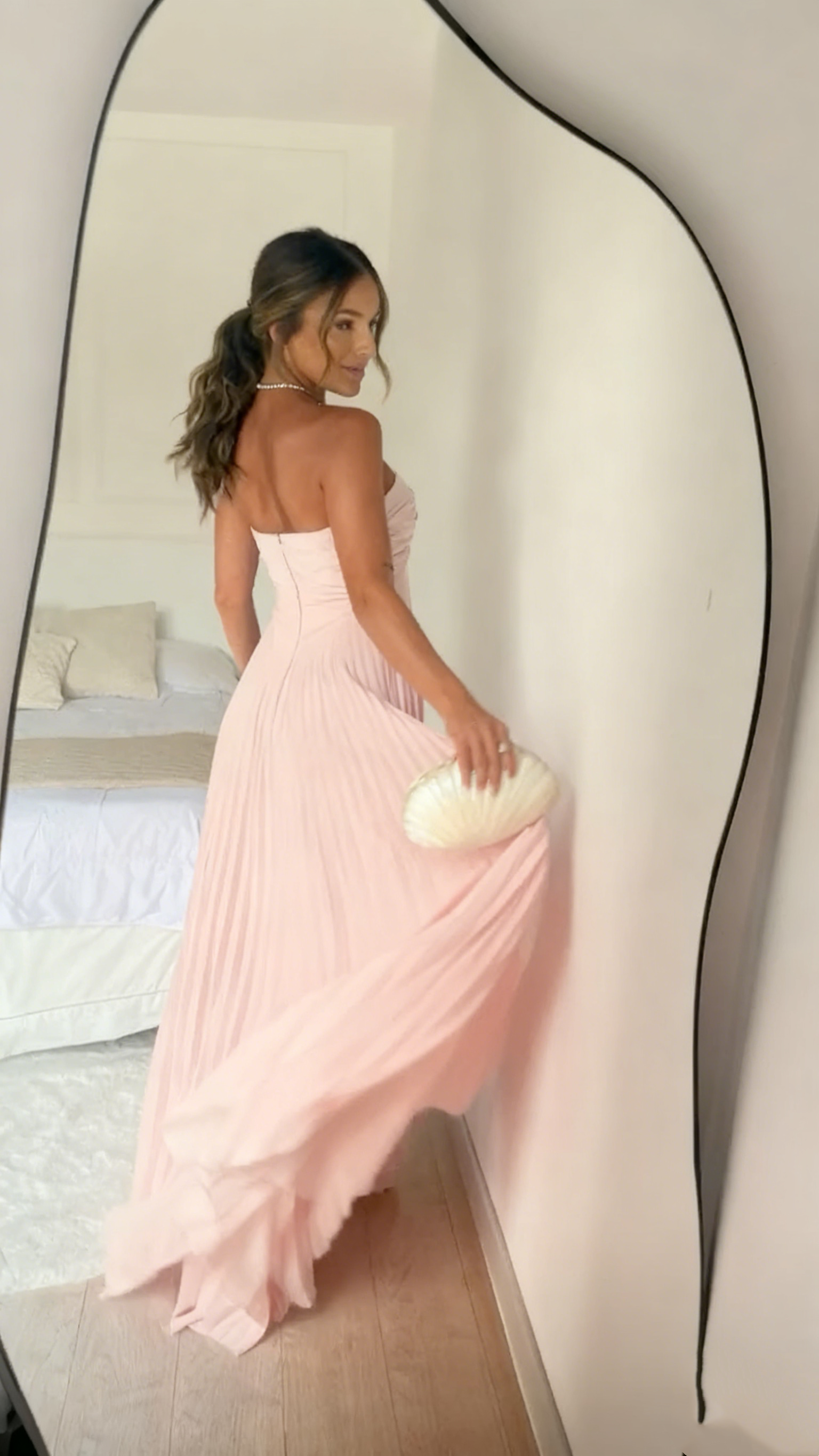 Light Pink Strapless Chiffon Long Formal Prom Dresses Formal Evening Party Dresses