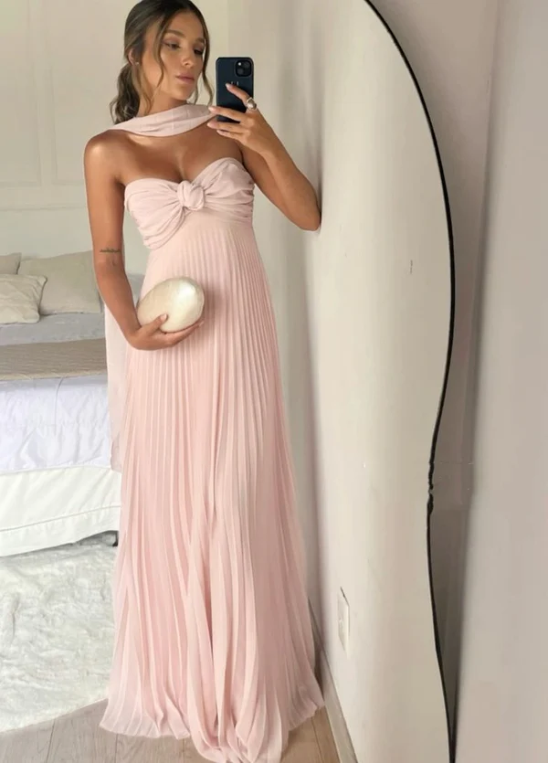 Light Pink Strapless Chiffon Long Formal Prom Dresses Formal Evening Party Dresses Main image
