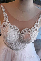 Light Pink Tulle Lace Long Formal Prom Dresses, Wedding Dresses