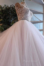 Light Pink Tulle Lace Long Formal Prom Dresses, Wedding Dresses