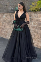 Light Pink V-Neck Backless Tulle Long Prom Dress