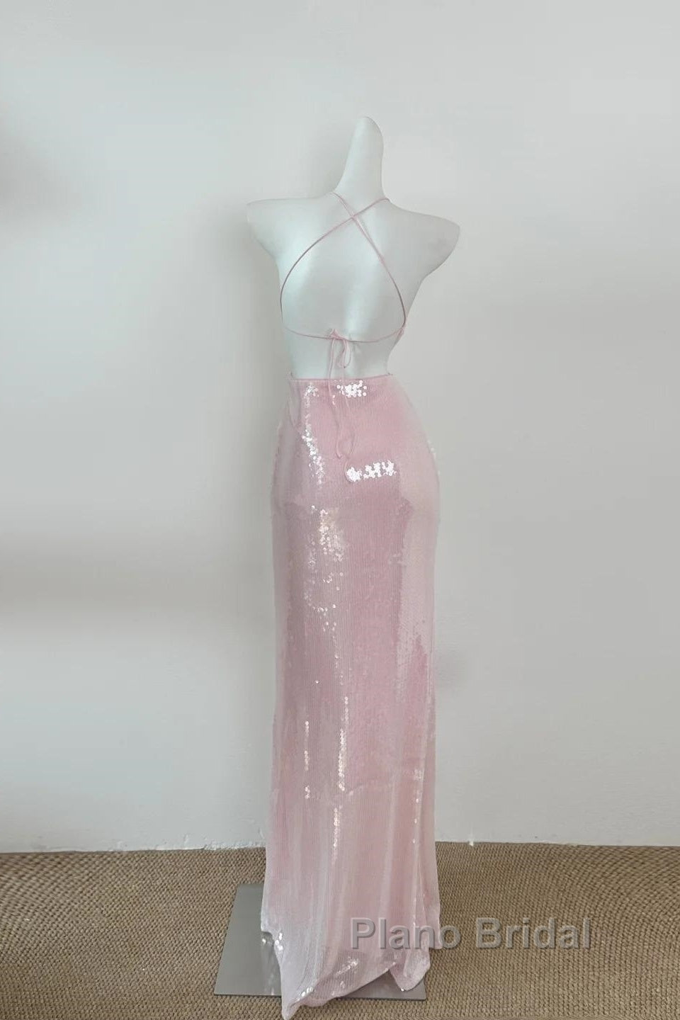 Light Pink V Neck Sheath Sequined Formal Prom Dresses Birthday Dresses