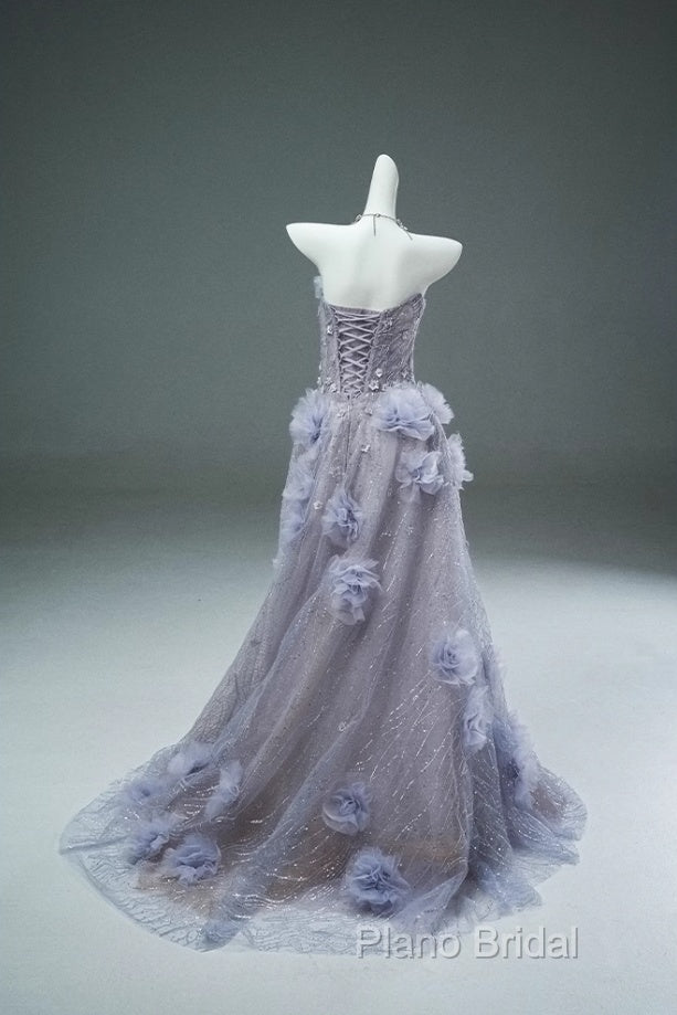 Light Purple A-Line Off-The-Shoulder Tulle Sequin Long Formal Prom Dresses, Sweet Appliqu Beaded Formal Dresses Secondary image