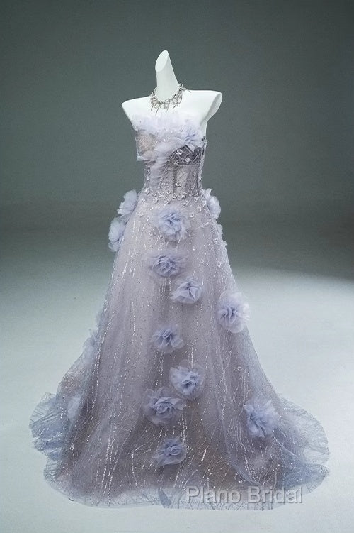 Light Purple A-Line Off-The-Shoulder Tulle Sequin Long Formal Prom Dresses, Sweet Appliqu Beaded Formal Dresses